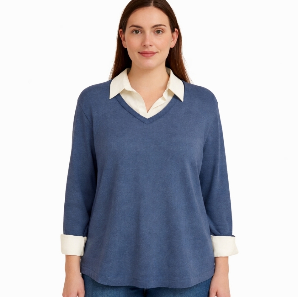 Karen Scott Blue Long Sleeve Top Plus Size 1X